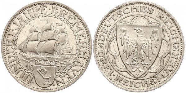 3 Reichsmark 魏瑪共和國 (1919 - 1933) 銀 