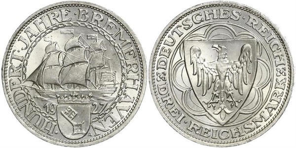 3 Reichsmark 魏瑪共和國 (1919 - 1933) 銀 