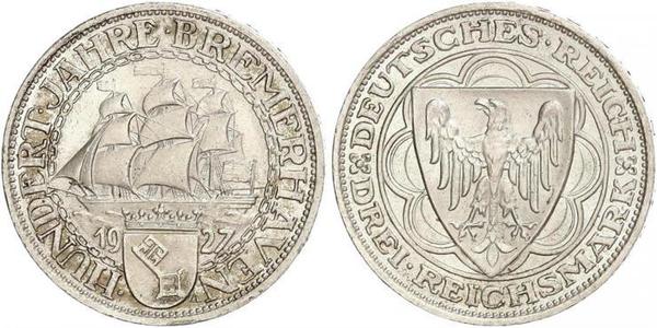 3 Reichsmark 魏瑪共和國 (1919 - 1933) 銀 