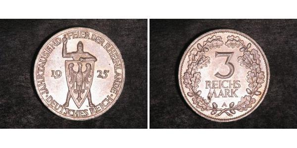 3 Reichsmark 魏瑪共和國 (1919 - 1933) 銀 