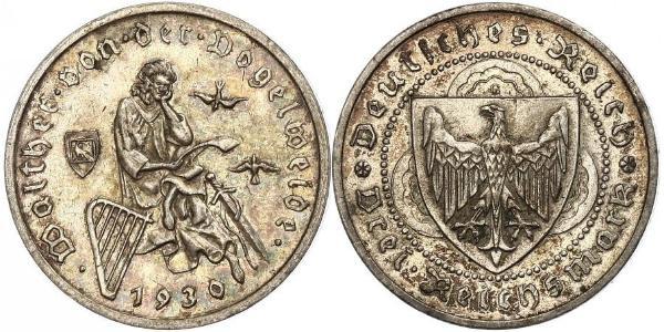 3 Reichsmark 魏瑪共和國 (1919 - 1933) 銀 