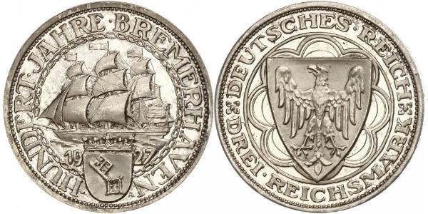 3 Reichsmark 魏瑪共和國 (1919 - 1933) 銀 