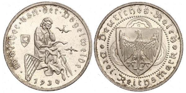 3 Reichsmark 魏瑪共和國 (1919 - 1933) 銀 