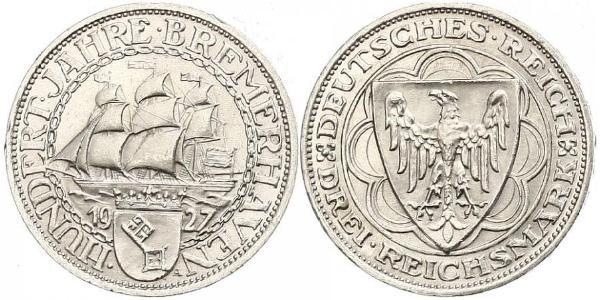 3 Reichsmark 魏瑪共和國 (1919 - 1933) 銀 
