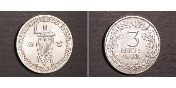3 Reichsmark 魏瑪共和國 (1919 - 1933) 銀 