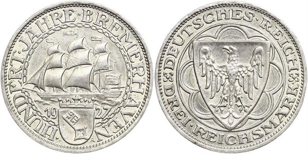 3 Reichsmark 魏瑪共和國 (1919 - 1933) 銀 