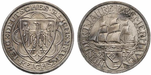3 Reichsmark 魏瑪共和國 (1919 - 1933) 銀 