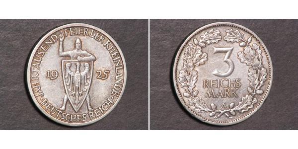3 Reichsmark 魏瑪共和國 (1919 - 1933) 銀 