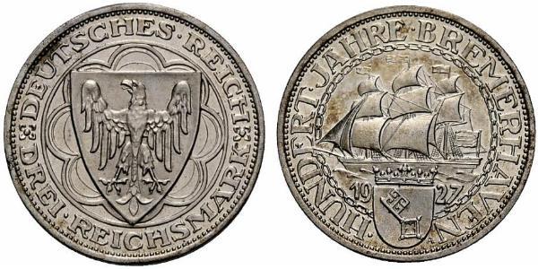 3 Reichsmark 魏瑪共和國 (1919 - 1933) 銀 