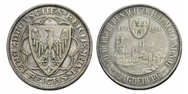 3 Reichsmark 魏瑪共和國 (1919 - 1933) 銀 
