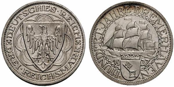 3 Reichsmark 魏瑪共和國 (1919 - 1933) 銀 