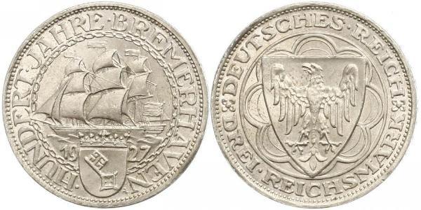 3 Reichsmark 魏瑪共和國 (1919 - 1933) 銀 