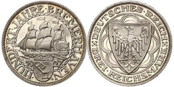 3 Reichsmark 魏瑪共和國 (1919 - 1933) 銀 