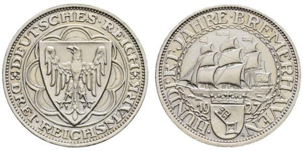3 Reichsmark 魏瑪共和國 (1919 - 1933) 銀 
