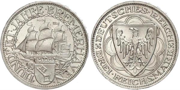 3 Reichsmark 魏瑪共和國 (1919 - 1933) 銀 