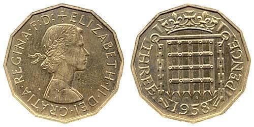 3 Threepence Regno Unito (1922-) Ottone/Nichel Elisabetta II (1926-2022)