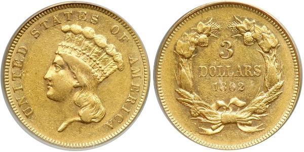 3 Долар США (1776 - ) Золото 