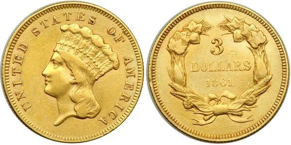 3 Долар США (1776 - ) Золото 