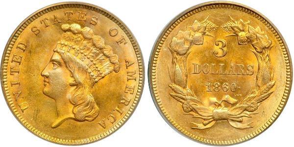 3 Долар США (1776 - ) Золото 