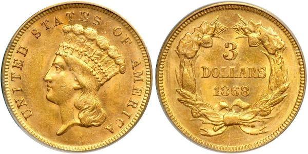 3 Долар США (1776 - ) Золото 