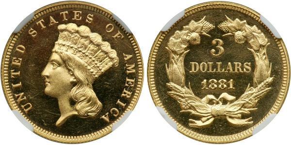 3 Долар США (1776 - ) Золото 