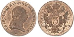 3 Крейцер Габсбургская империя (1526-1804) / Священная Римская империя (962-1806) Медь Francis II, Holy Roman Emperor (1768 - 1835)