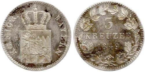 3 Крейцер Баварія Срібло Максиміліан II (король Баварії)(1811 - 1864)