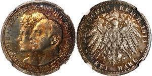 3 Марка Ангальт-Дессау (1603 -1863) Серебро Фридрих II, герцог Ангальта(1856 – 1918)