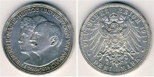 3 Марка Ангальт-Дессау (1603 -1863) Серебро Фридрих II, герцог Ангальта(1856 – 1918)