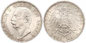 3 Марка Ангальт-Дессау (1603 -1863) Серебро Фридрих II, герцог Ангальта(1856 – 1918)