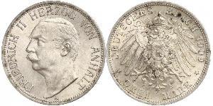 3 Марка Ангальт-Дессау (1603 -1863) Серебро Фридрих II, герцог Ангальта(1856 – 1918)