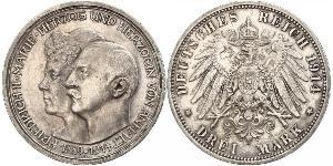 3 Марка Ангальт-Дессау (1603 -1863) Серебро Фридрих II, герцог Ангальта(1856 – 1918)
