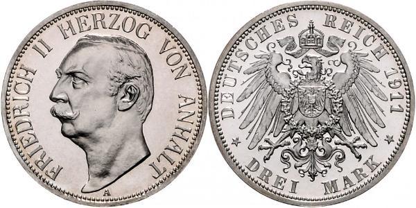 3 Марка Ангальт-Дессау (1603 -1863) Серебро Фридрих II, герцог Ангальта(1856 – 1918)