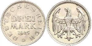 3 Марка Веймарская республика (1918-1933) Серебро 