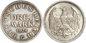 3 Марка Веймарская республика (1918-1933) Серебро 