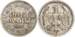 3 Марка Веймарская республика (1918-1933) Серебро 