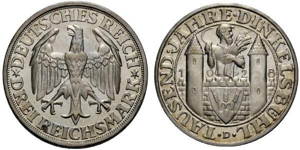 3 Марка Веймарская республика (1918-1933) Серебро 