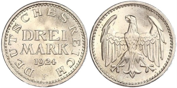 3 Марка Веймарская республика (1918-1933) Серебро 