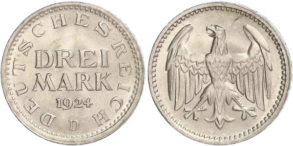 3 Марка Веймарская республика (1918-1933) Серебро 