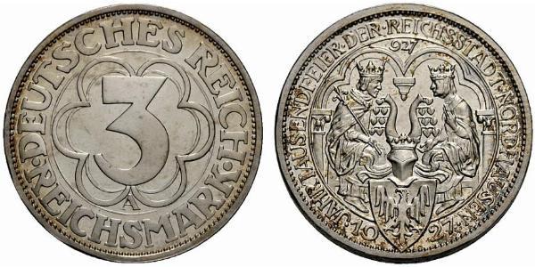 3 Марка Веймарская республика (1918-1933) Серебро 