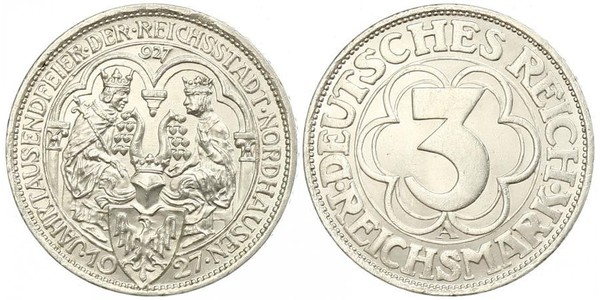 3 Марка Веймарская республика (1918-1933) Серебро 