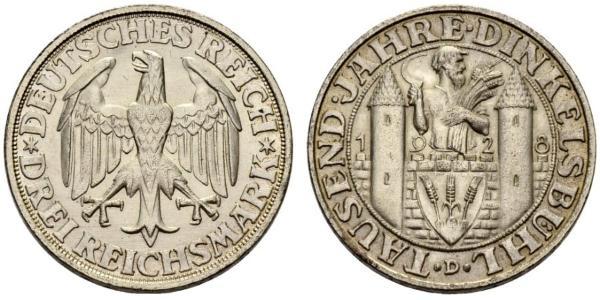 3 Марка Веймарская республика (1918-1933) Серебро 