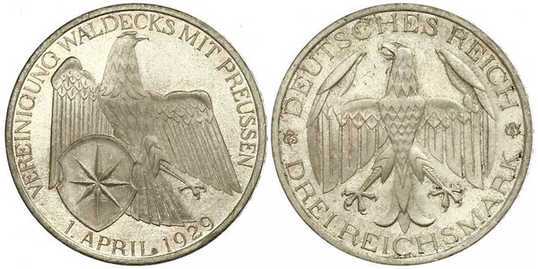 3 Марка Веймарская республика (1918-1933) Серебро 