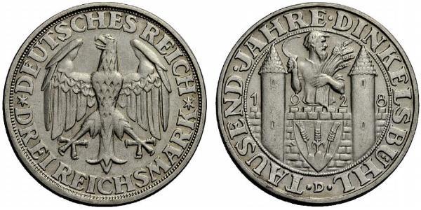 3 Марка Веймарская республика (1918-1933) Серебро 