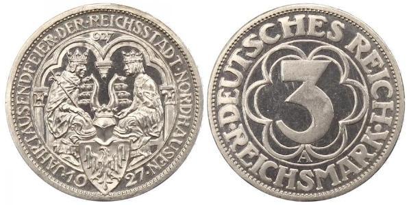 3 Марка Веймарская республика (1918-1933) Серебро 