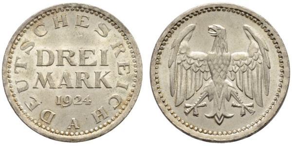 3 Марка Веймарская республика (1918-1933) Серебро 