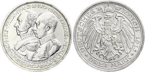 3 Марка Германская империя (1871-1918) Серебро Frederick Francis IV, Grand Duke of Mecklenburg (1882 - 1945)