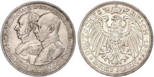 3 Марка Германская империя (1871-1918) Серебро Frederick Francis IV, Grand Duke of Mecklenburg (1882 - 1945)