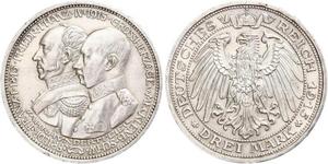 3 Марка Германская империя (1871-1918) Серебро Frederick Francis IV, Grand Duke of Mecklenburg (1882 - 1945)