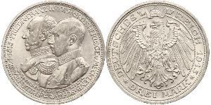 3 Марка Германская империя (1871-1918) Серебро Frederick Francis IV, Grand Duke of Mecklenburg (1882 - 1945)